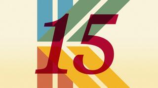 New Kinney Logo on beige background with large K in the center and red 15 on top