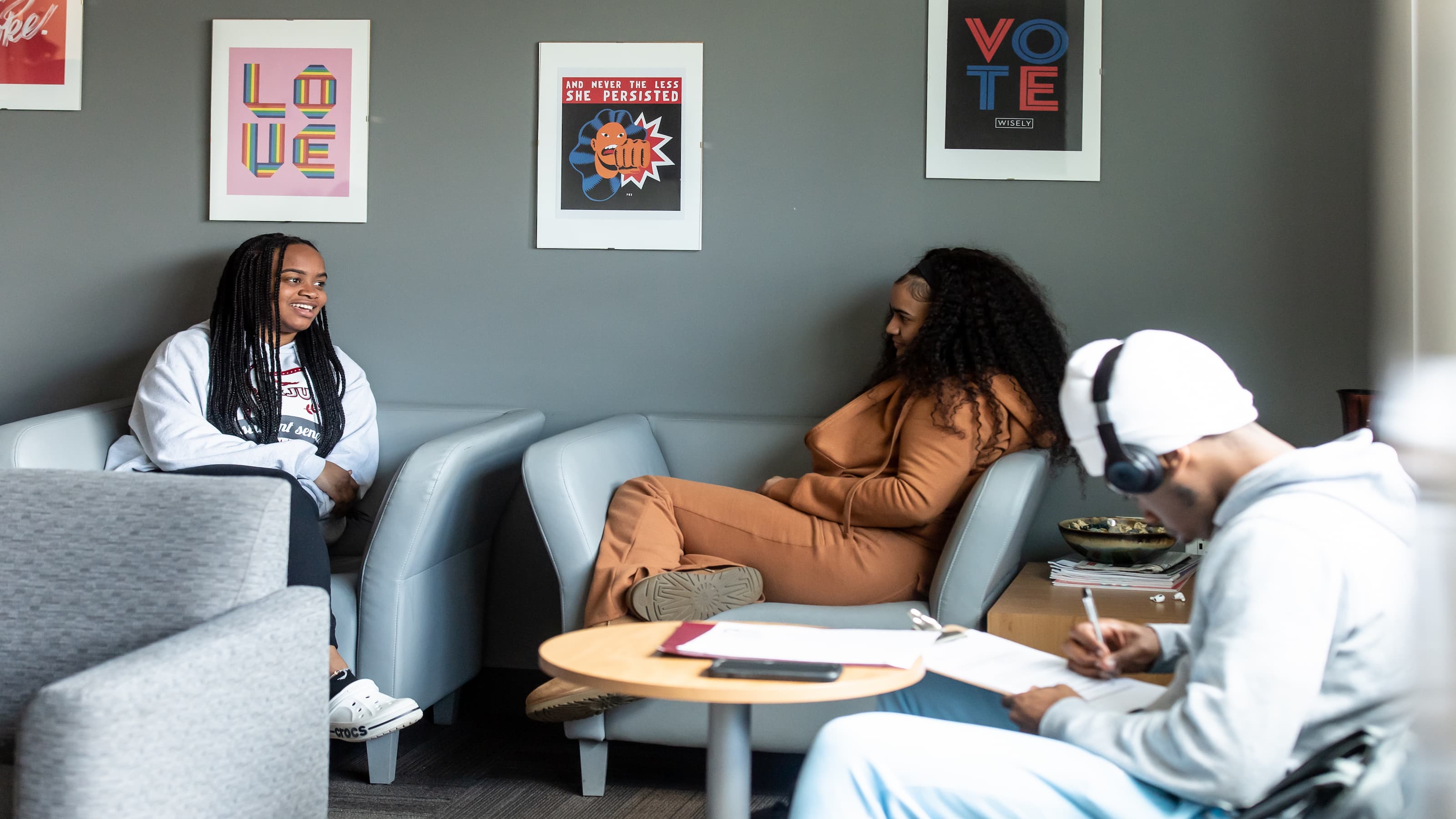 Students relaxing in the DEI Lounge