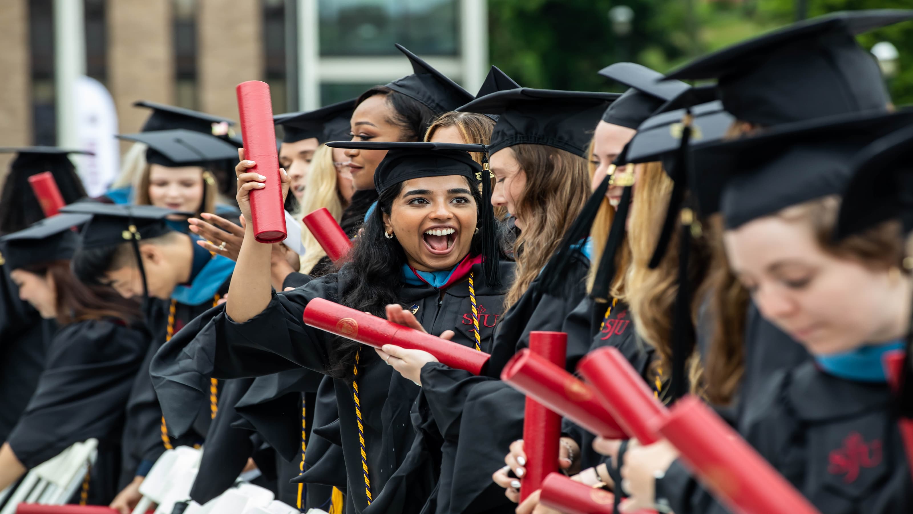 Students celebrate their graduation ceremony.