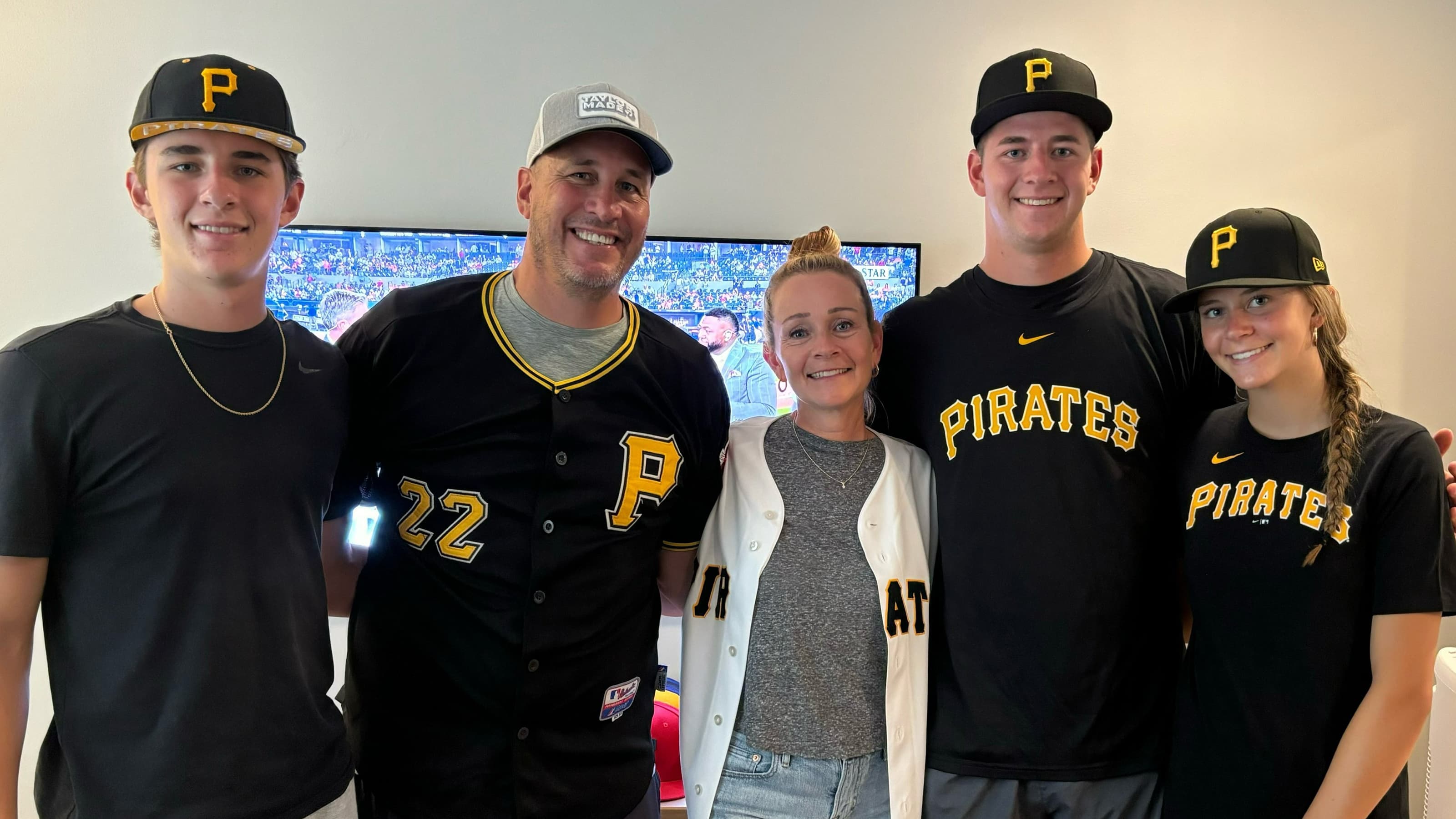 MLB draft Matt McShane with his family all wearing Pittsburg Pirates jersey's