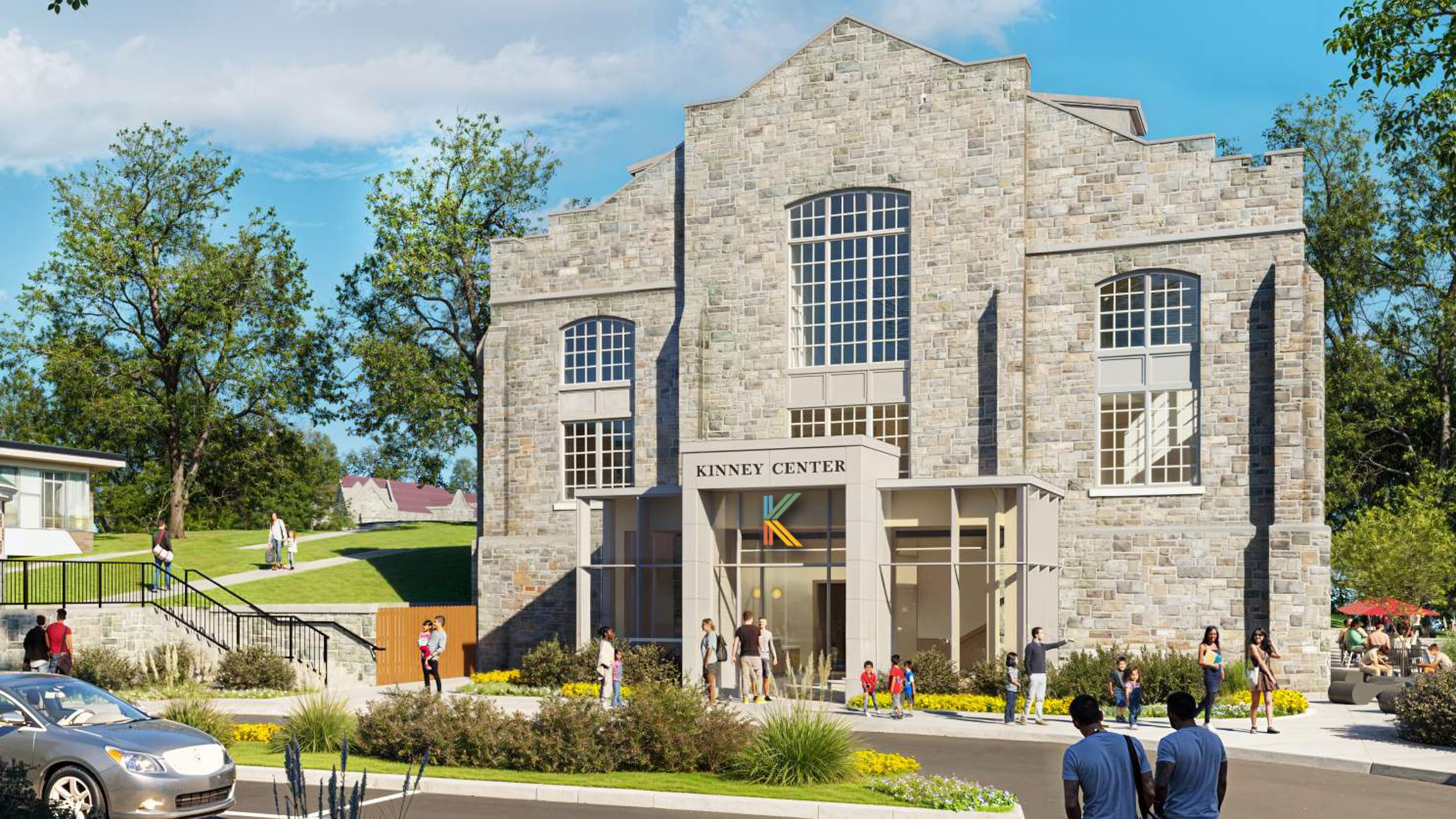 Rendering of Kinney Center for Autism and Support with new logo