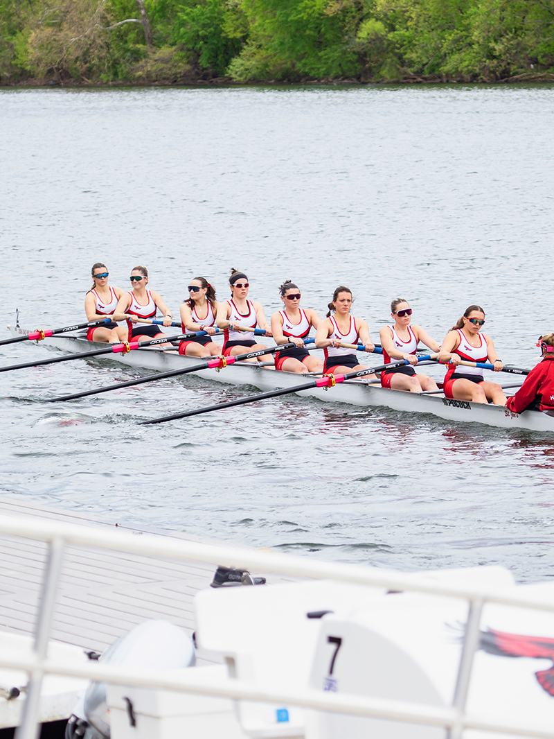 Saint Joseph's University's rowing team in the water