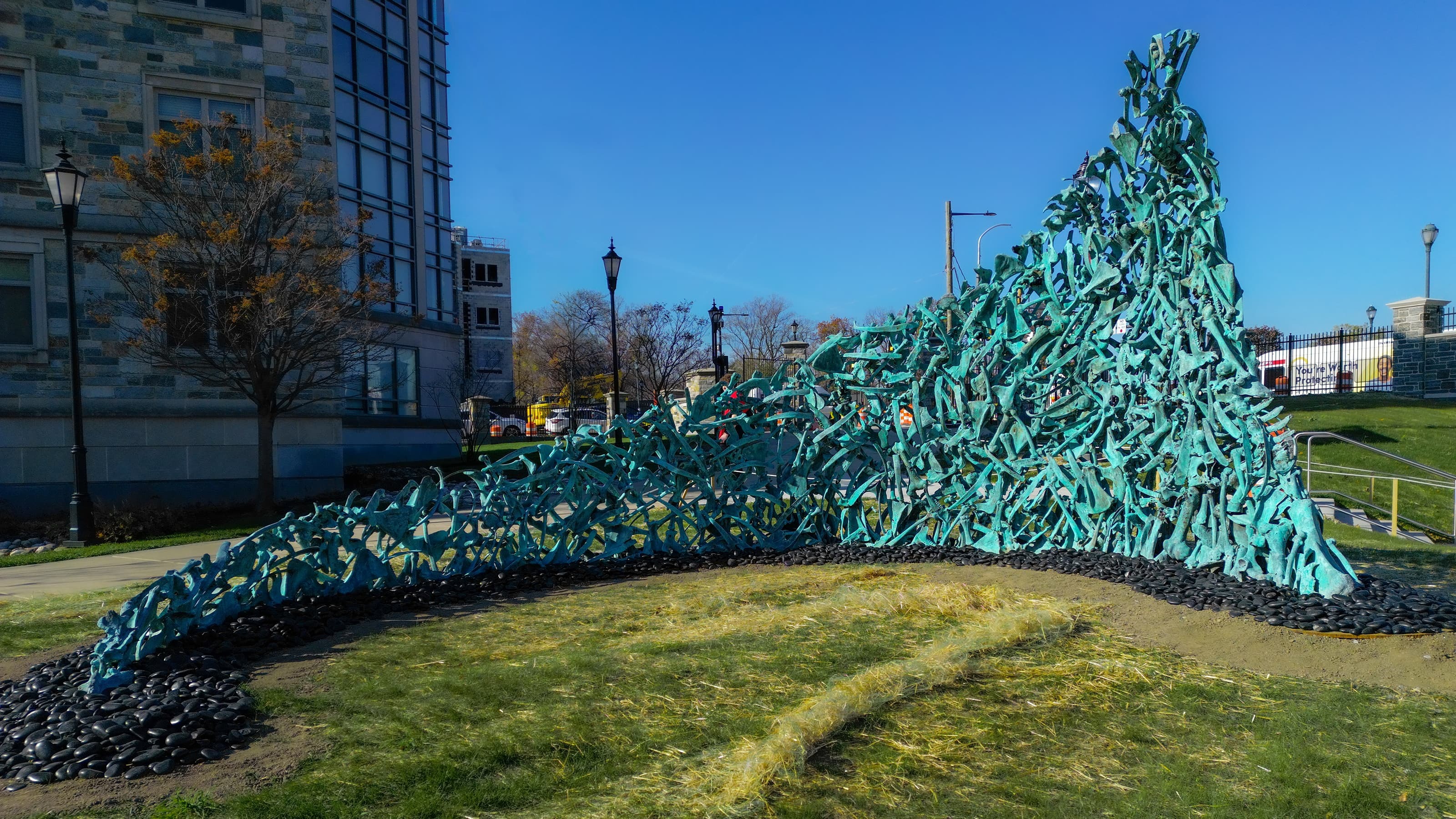 Steve Tobin's Bonewall sculpture outside Post Crossing