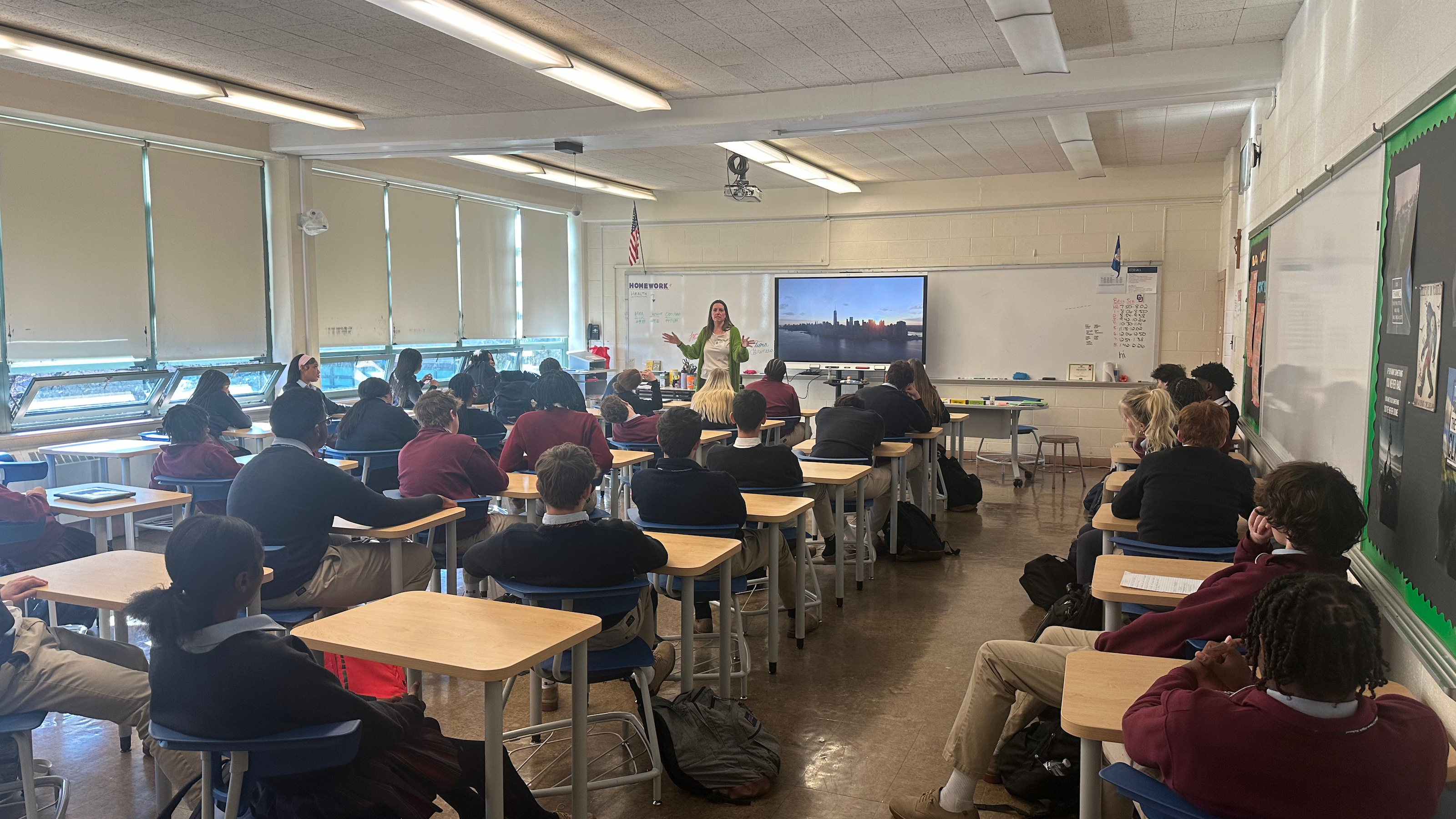 Cardinal O’Hara High School students listen to Erin Ryan, a prevention specialist for Saint Joseph’s University’s Prevention Academy, on Dec. 3, 2024.