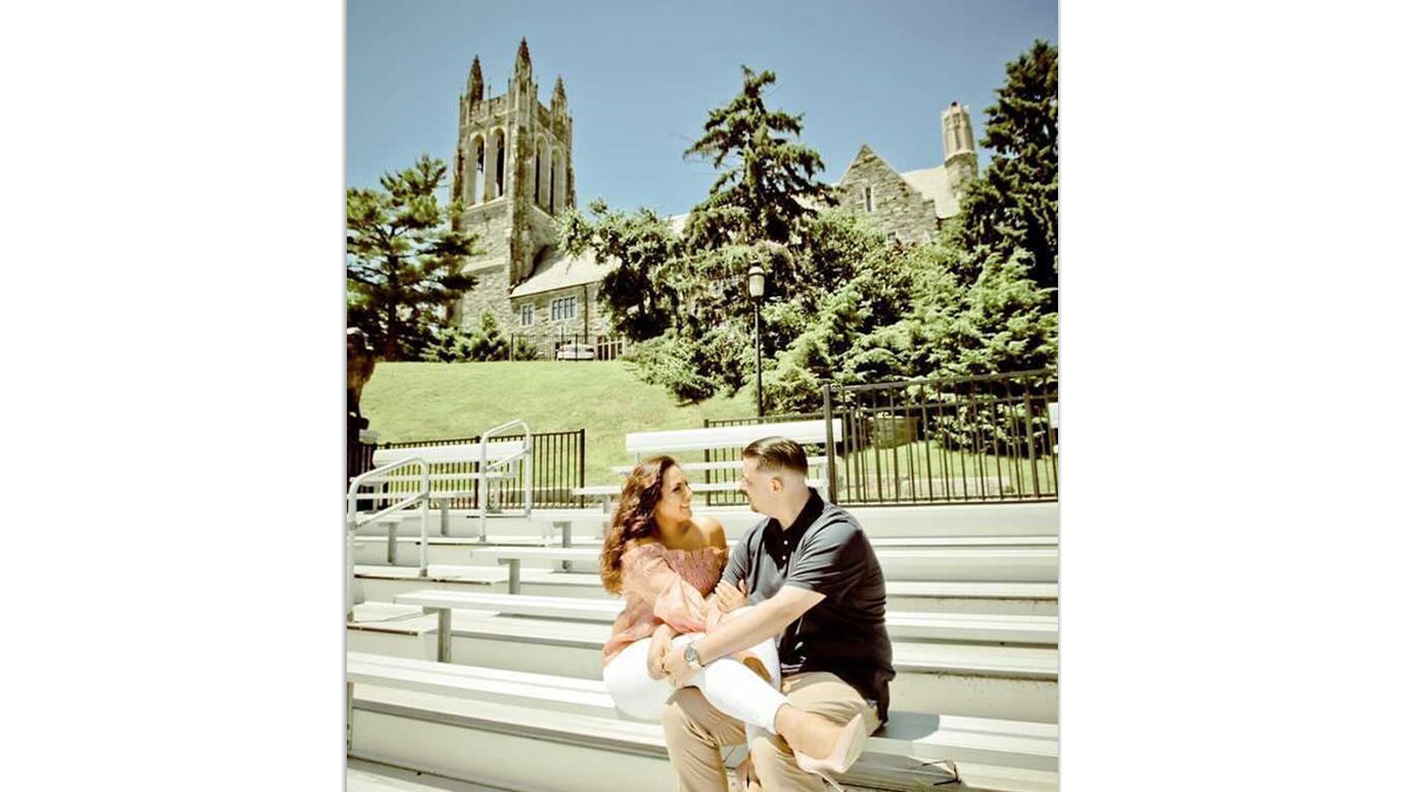 wo hawkmates sitting next to Swinney field in 2019