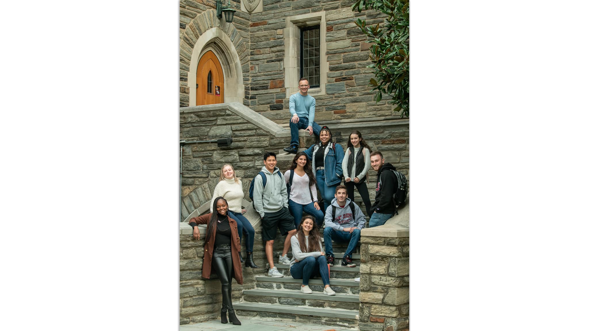 Students standing on the steps of Barbelin in 2021