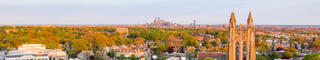 aerial shot of campus during the fall