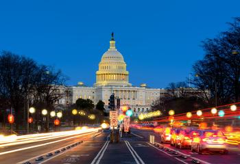 U.S. capital building at night as seen from the street